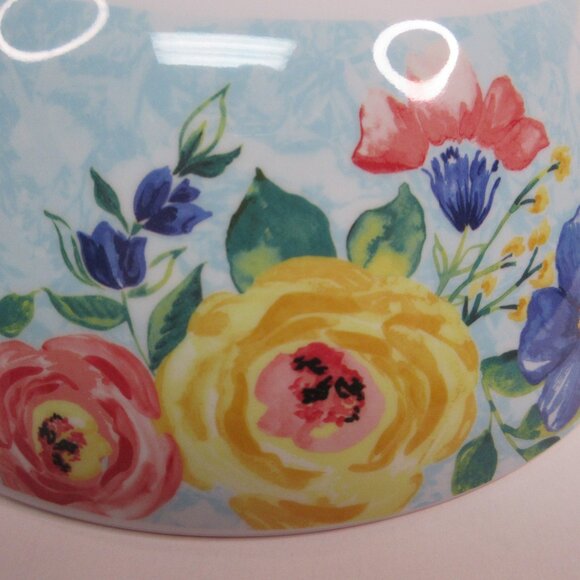 Pioneer Woman Salad Serving Bowl Delaney Floral Red Check Melamine 10"dia 2.5Qt - Picture 8 of 9